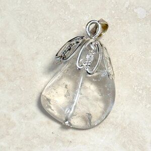 2/$20, Natural Clear Quartz Pendant, Large Tumbled Genuine Gemstone Pendant